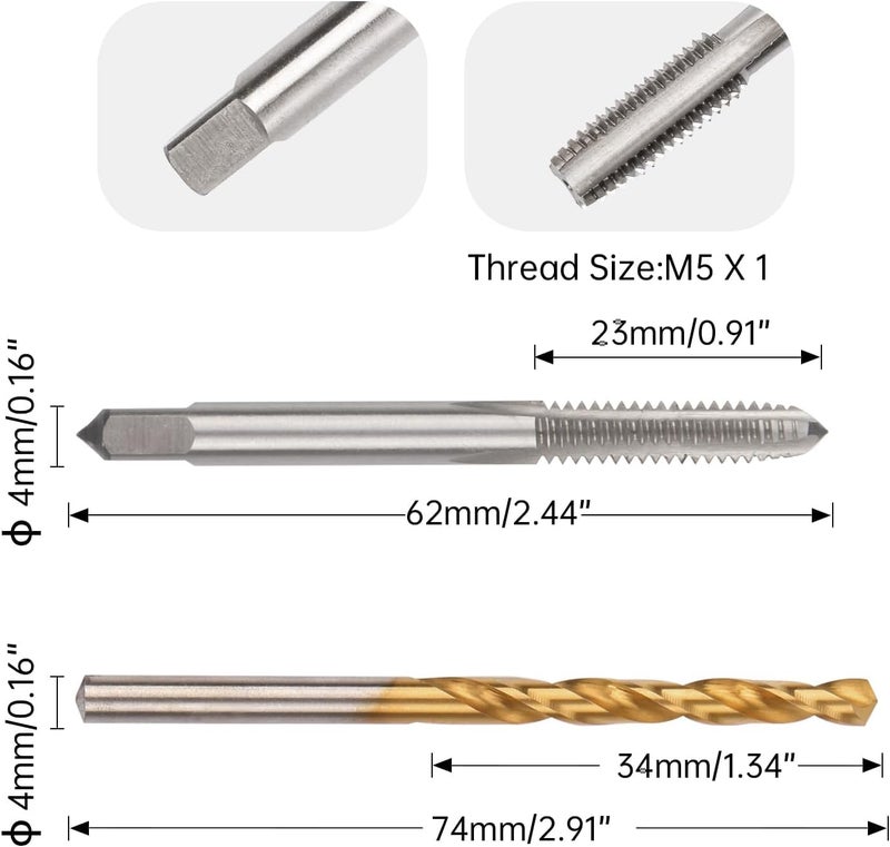 Winfox M5 x 1 Straight Flute Thread Tap and 4.0mm Twist Drill Bit Set, Metric Titanium Plated 6542 High Speed Steel Machine Screw Thread Tap Threading Drilling Tool - Image 1